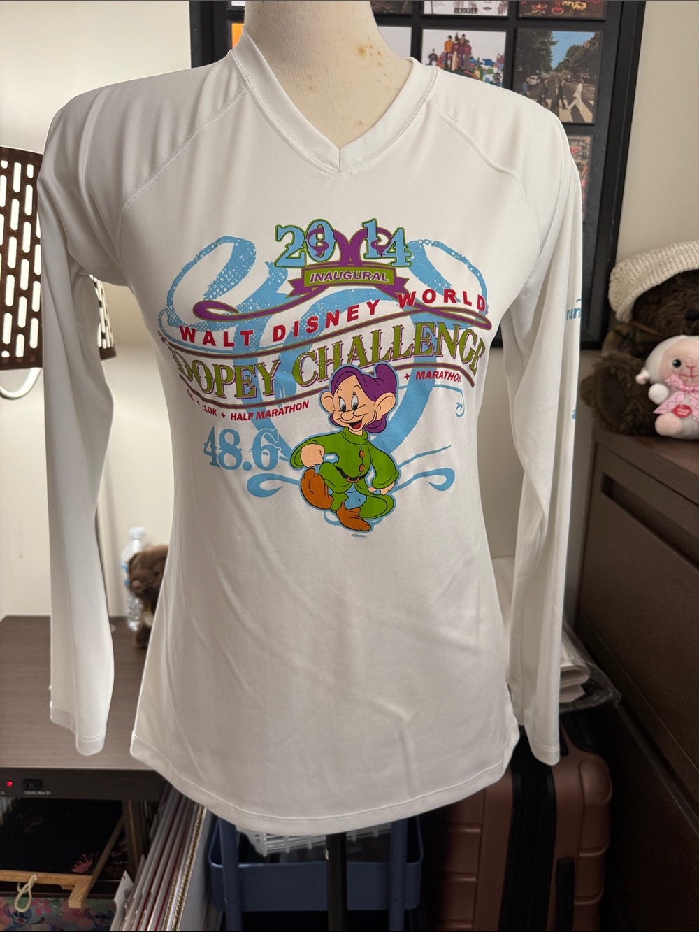 Disney White Long Sleeve Dopey Challenge 2014 Tee